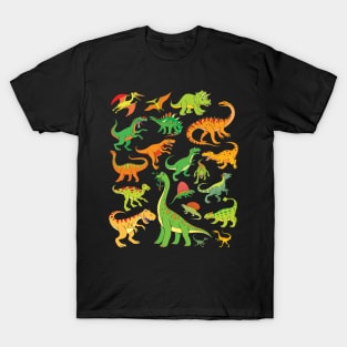 20 Popular Dinosaurs like T Rex, Velociraptor, Brachiosaurus T-Shirt